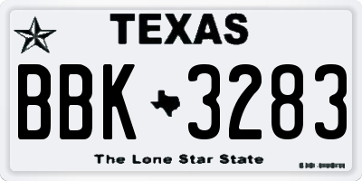 TX license plate BBK3283