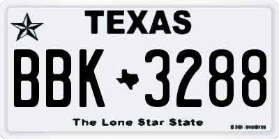 TX license plate BBK3288