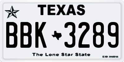 TX license plate BBK3289