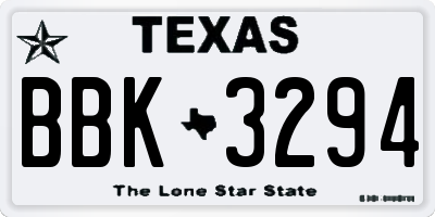 TX license plate BBK3294