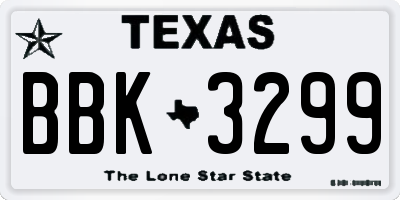 TX license plate BBK3299