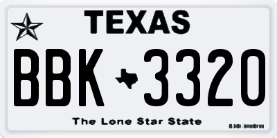 TX license plate BBK3320