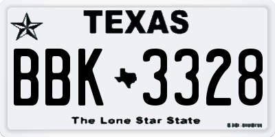 TX license plate BBK3328