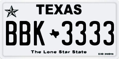 TX license plate BBK3333