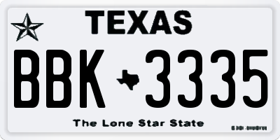 TX license plate BBK3335
