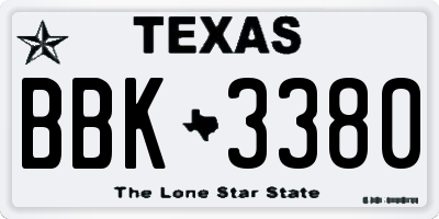 TX license plate BBK3380