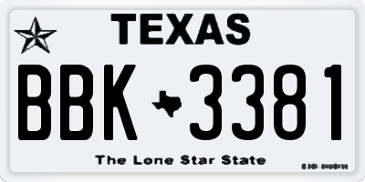 TX license plate BBK3381