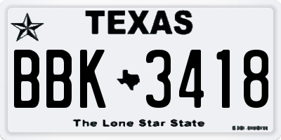 TX license plate BBK3418