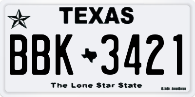 TX license plate BBK3421
