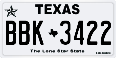 TX license plate BBK3422