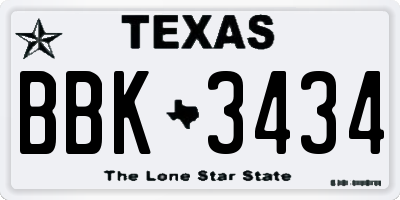 TX license plate BBK3434