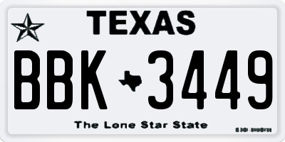 TX license plate BBK3449