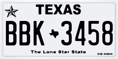 TX license plate BBK3458