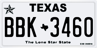TX license plate BBK3460