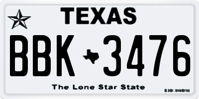 TX license plate BBK3476