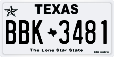 TX license plate BBK3481