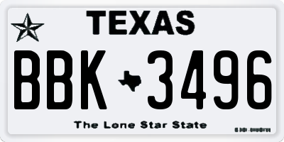 TX license plate BBK3496