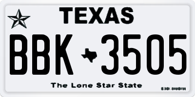 TX license plate BBK3505