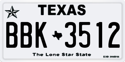 TX license plate BBK3512