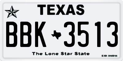 TX license plate BBK3513