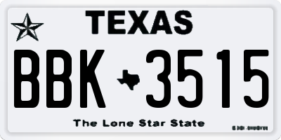 TX license plate BBK3515