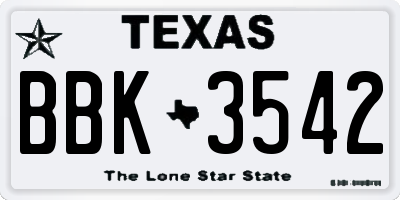TX license plate BBK3542