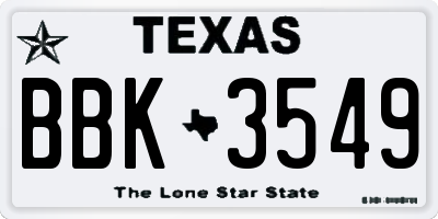 TX license plate BBK3549