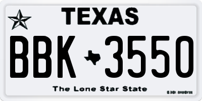 TX license plate BBK3550