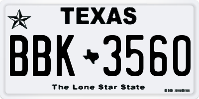 TX license plate BBK3560