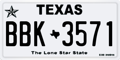 TX license plate BBK3571