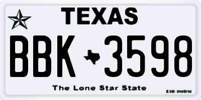 TX license plate BBK3598