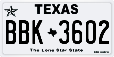 TX license plate BBK3602