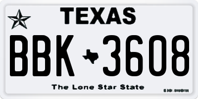 TX license plate BBK3608