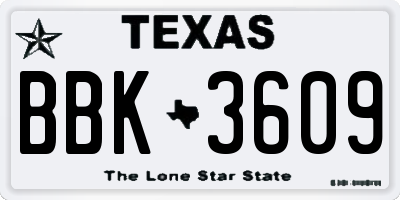 TX license plate BBK3609
