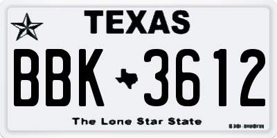 TX license plate BBK3612