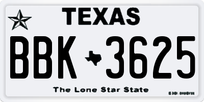 TX license plate BBK3625