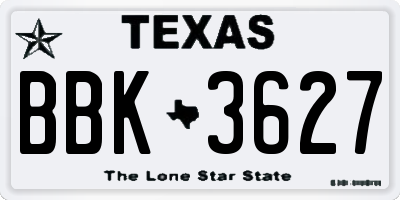 TX license plate BBK3627
