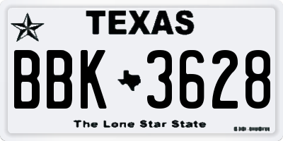 TX license plate BBK3628