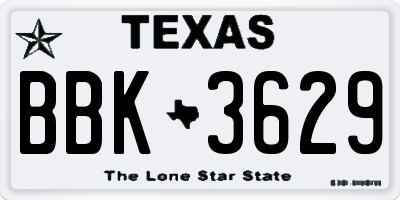 TX license plate BBK3629
