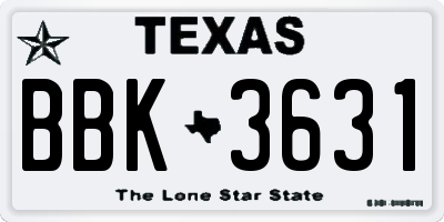 TX license plate BBK3631