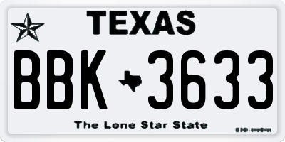 TX license plate BBK3633