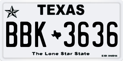 TX license plate BBK3636