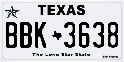 TX license plate BBK3638