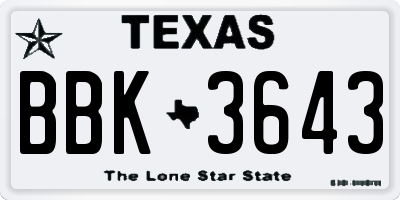 TX license plate BBK3643