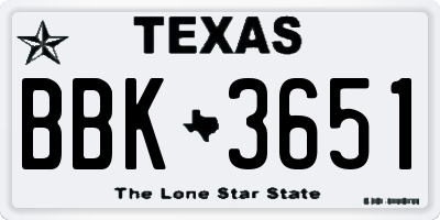 TX license plate BBK3651