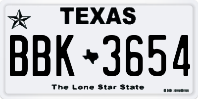 TX license plate BBK3654