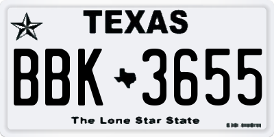 TX license plate BBK3655