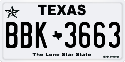 TX license plate BBK3663