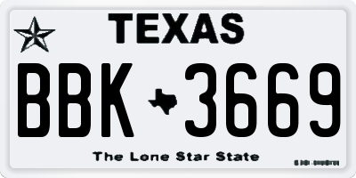 TX license plate BBK3669