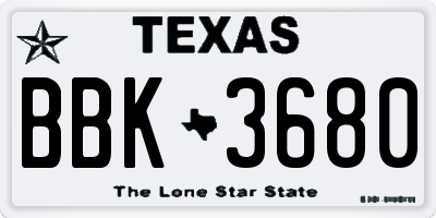 TX license plate BBK3680